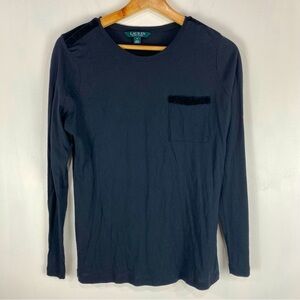 Lauren Ralph Lauren Essential Velvet Long Sleeve‎ Shirt Top Size Black Medium